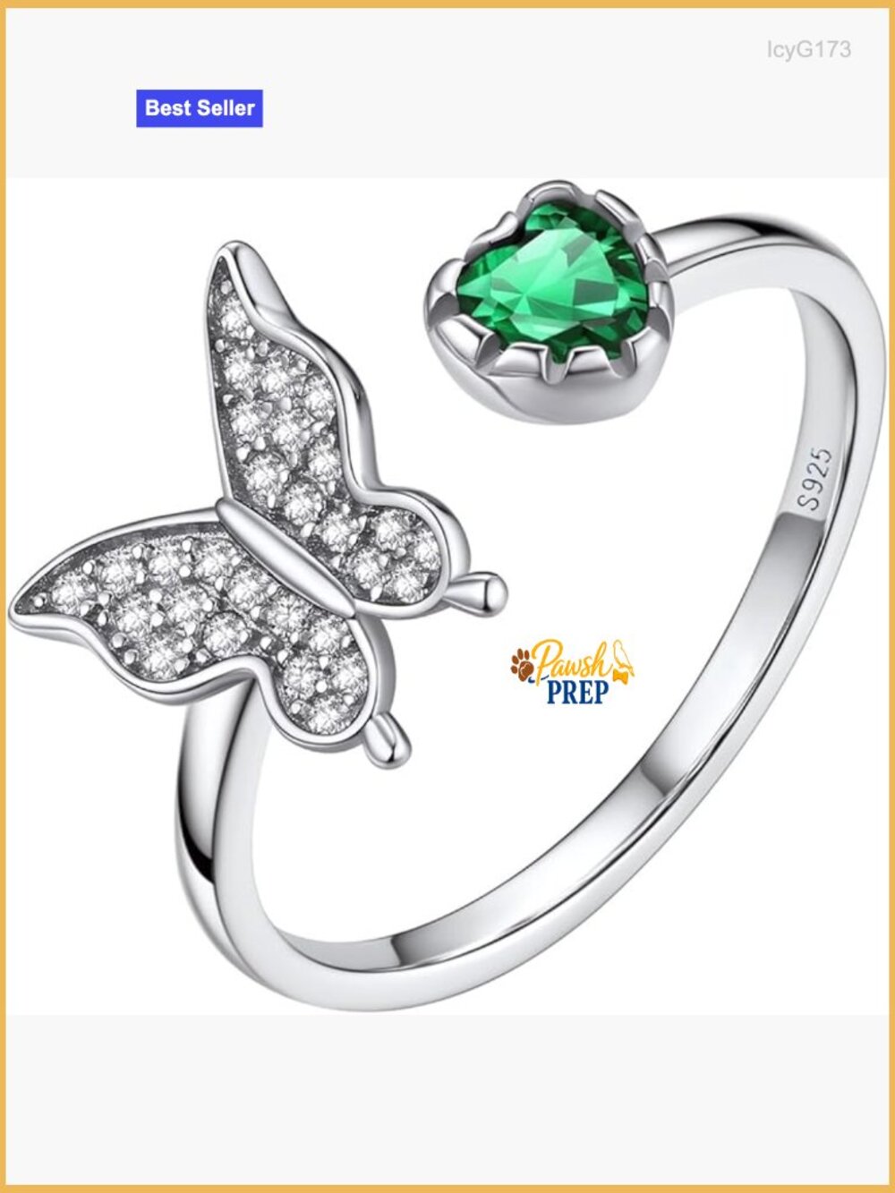 Adjustable Sterling Silver Butterfly Ring with Birthstone, Hypoallergenic